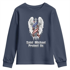 Saint Michael Protect Us American Christian Heritage Youth Sweatshirt Catholic Faith Gift TS12 Navy Print Your Wear
