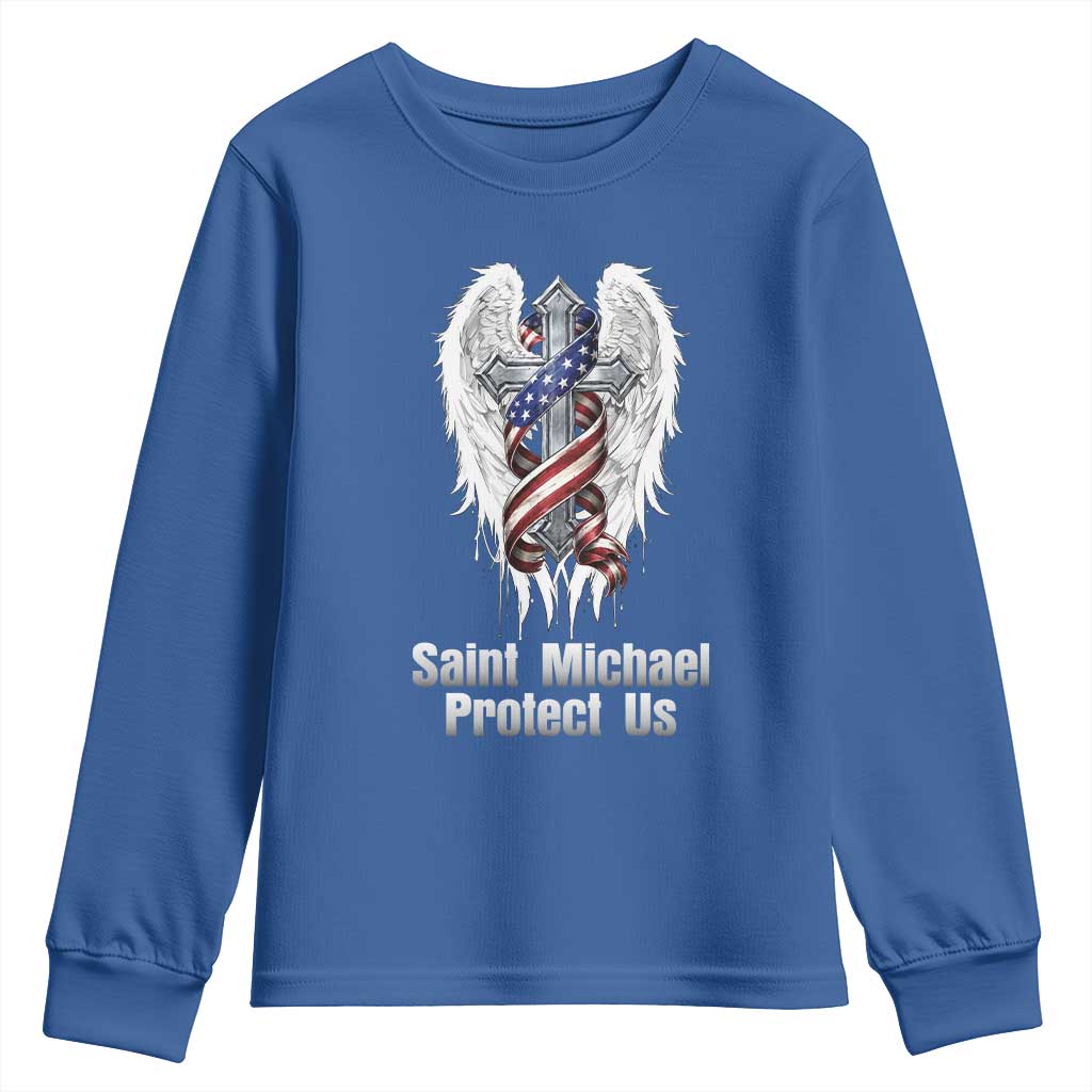 Saint Michael Protect Us American Christian Heritage Youth Sweatshirt Catholic Faith Gift TS12 Royal Blue Print Your Wear