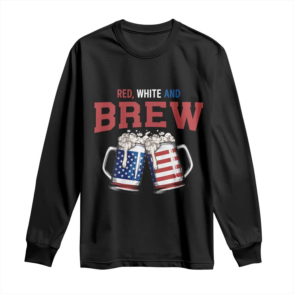 American Flag Beer Lover Long Sleeve Shirt Red White And Brew TS12 Black Print Your Wear