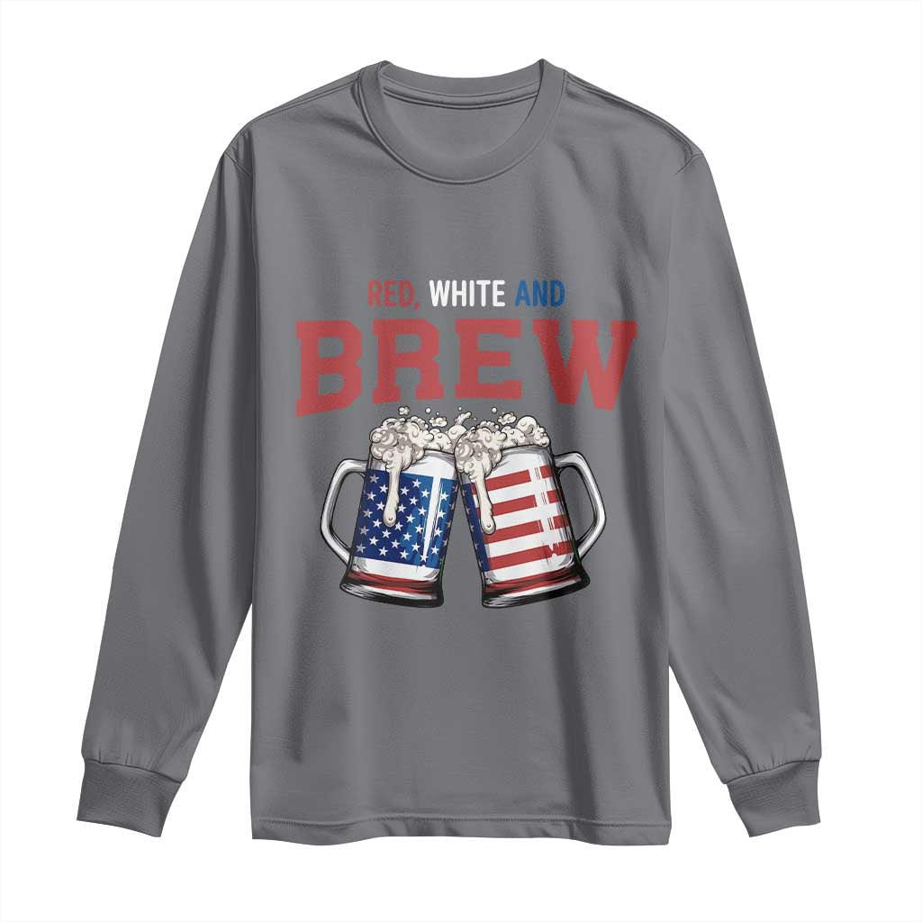 American Flag Beer Lover Long Sleeve Shirt Red White And Brew TS12 Charcoal Print Your Wear