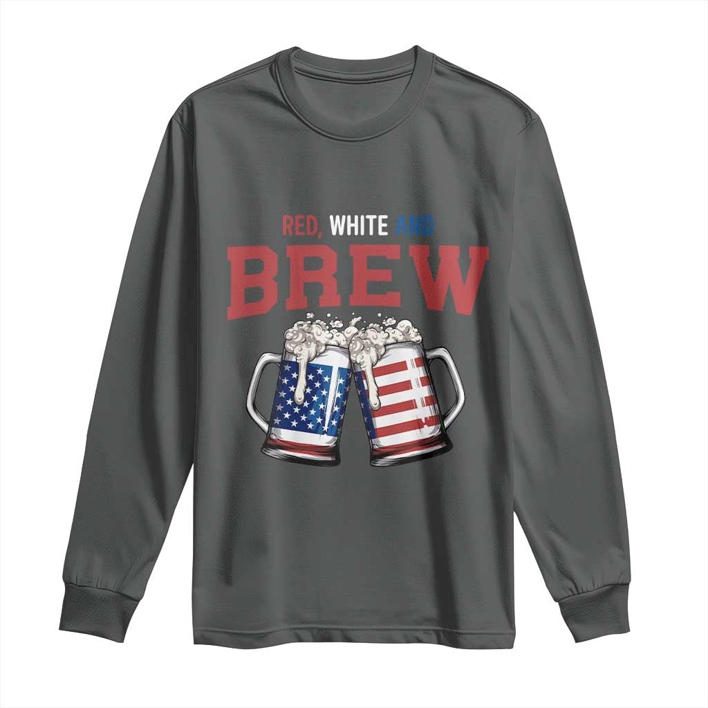 American Flag Beer Lover Long Sleeve Shirt Red White And Brew TS12 Dark Heather Print Your Wear