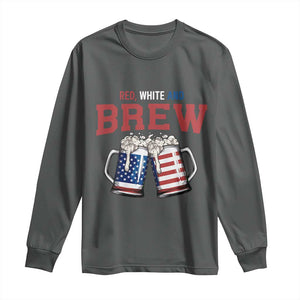 American Flag Beer Lover Long Sleeve Shirt Red White And Brew TS12 Dark Heather Print Your Wear