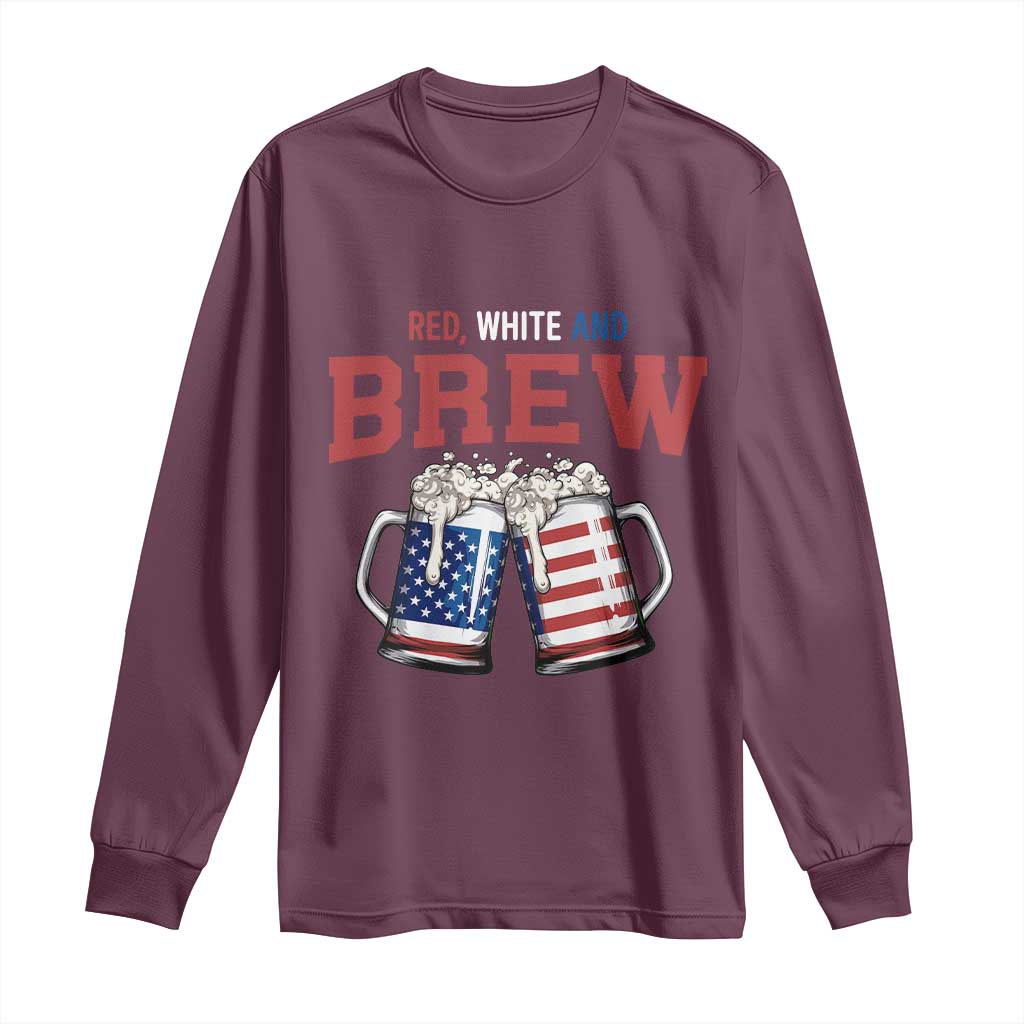 American Flag Beer Lover Long Sleeve Shirt Red White And Brew TS12 Maroon Print Your Wear