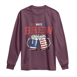 American Flag Beer Lover Long Sleeve Shirt Red White And Brew TS12 Maroon Print Your Wear