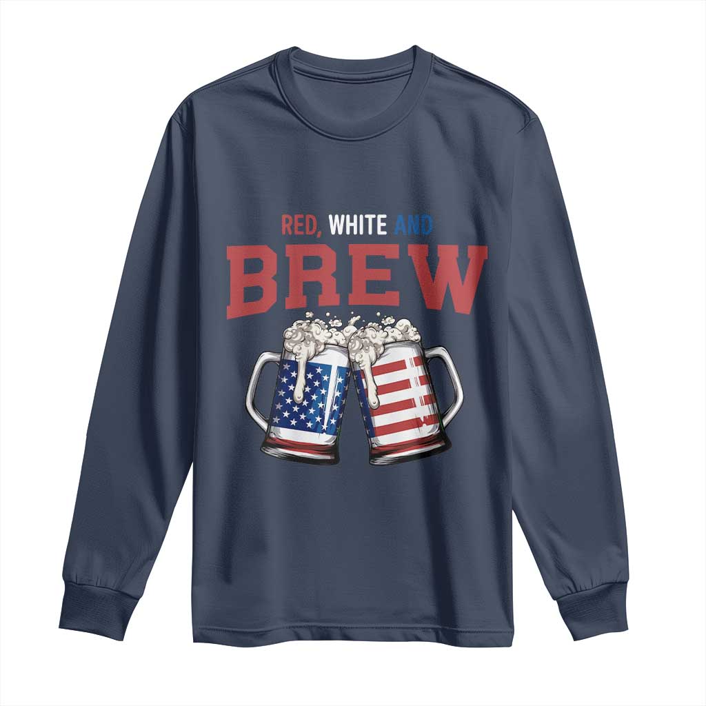 American Flag Beer Lover Long Sleeve Shirt Red White And Brew TS12 Navy Print Your Wear