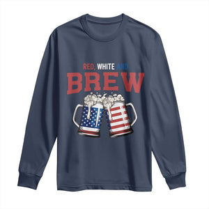 American Flag Beer Lover Long Sleeve Shirt Red White And Brew TS12 Navy Print Your Wear