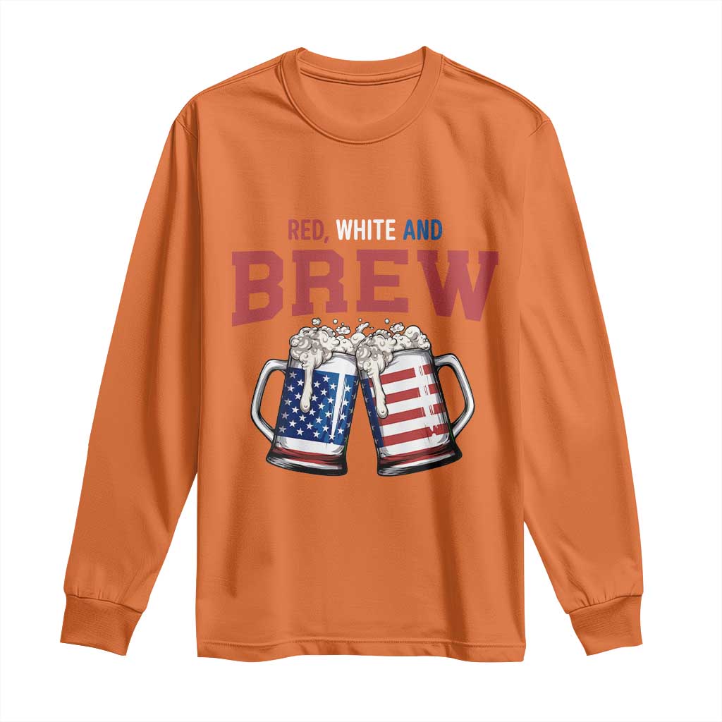 American Flag Beer Lover Long Sleeve Shirt Red White And Brew TS12 Orange Print Your Wear