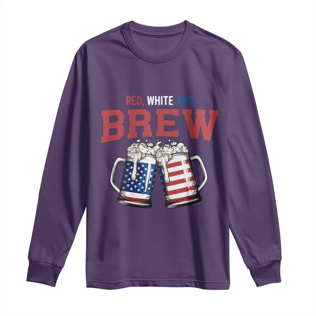 American Flag Beer Lover Long Sleeve Shirt Red White And Brew TS12 Purple Print Your Wear