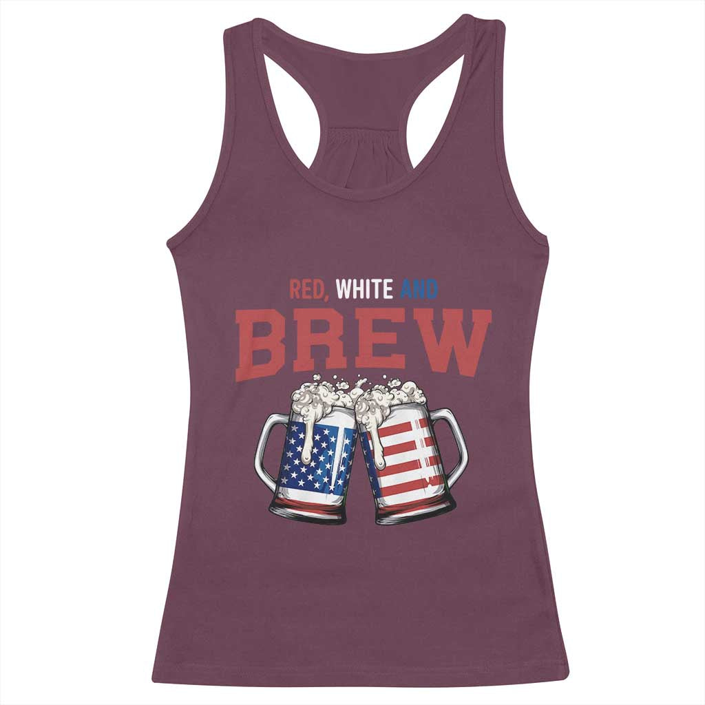 American Flag Beer Lover Racerback Tank Top Red White And Brew TS12 Maroon Print Your Wear