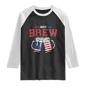 American Flag Beer Lover Raglan Shirt Red White And Brew TS12 Black White Print Your Wear