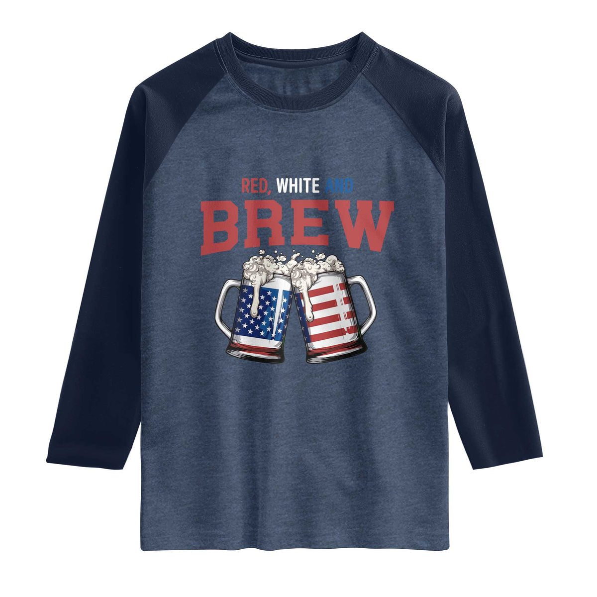 American Flag Beer Lover Raglan Shirt Red White And Brew TS12 Heather Denim Navy Print Your Wear