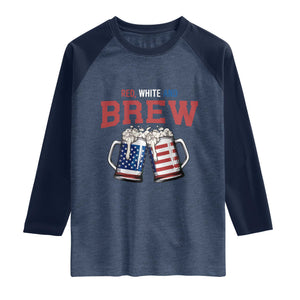 American Flag Beer Lover Raglan Shirt Red White And Brew TS12 Heather Denim Navy Print Your Wear