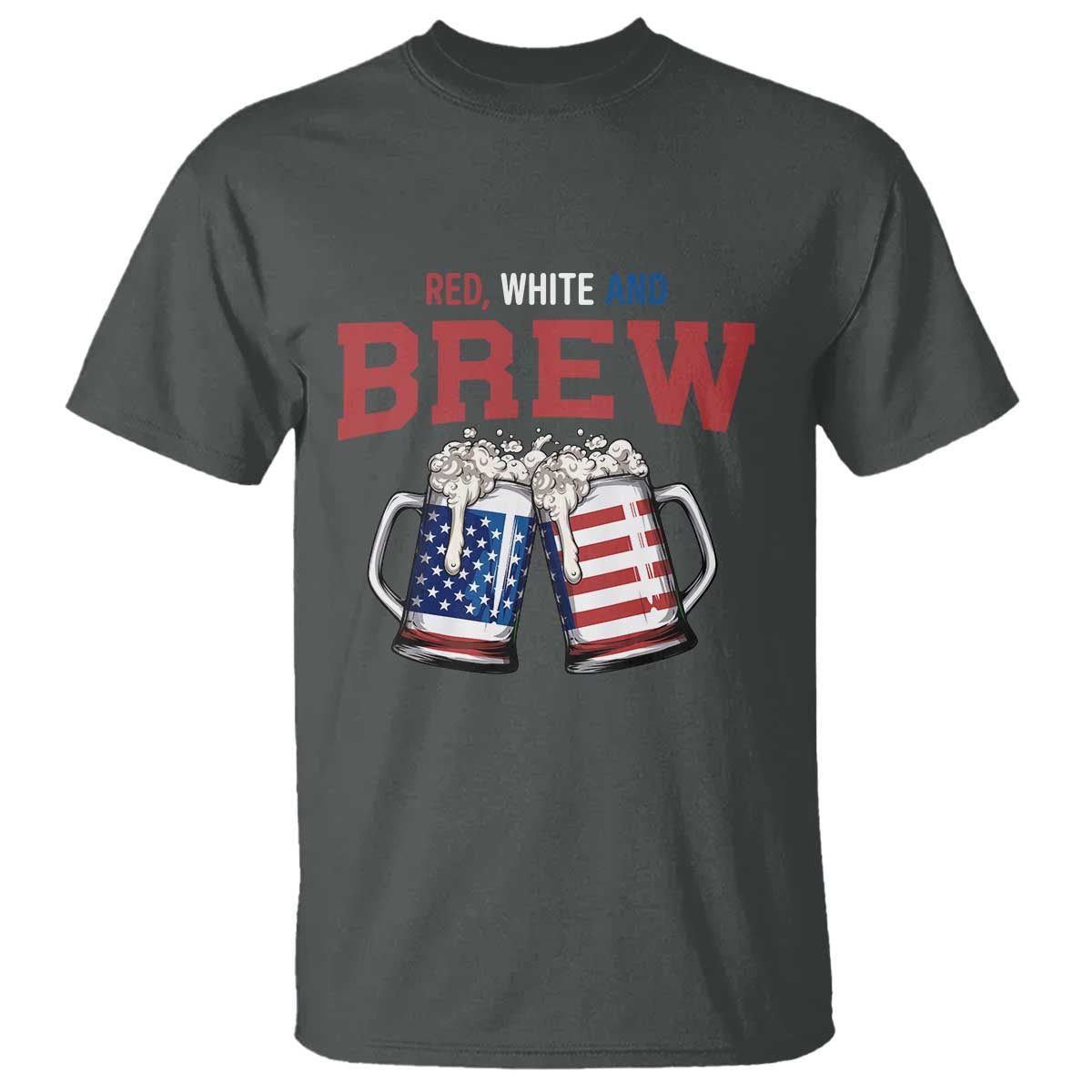 American Flag Beer Lover T Shirt Red White And Brew TS12 Dark Heather Print Your Wear