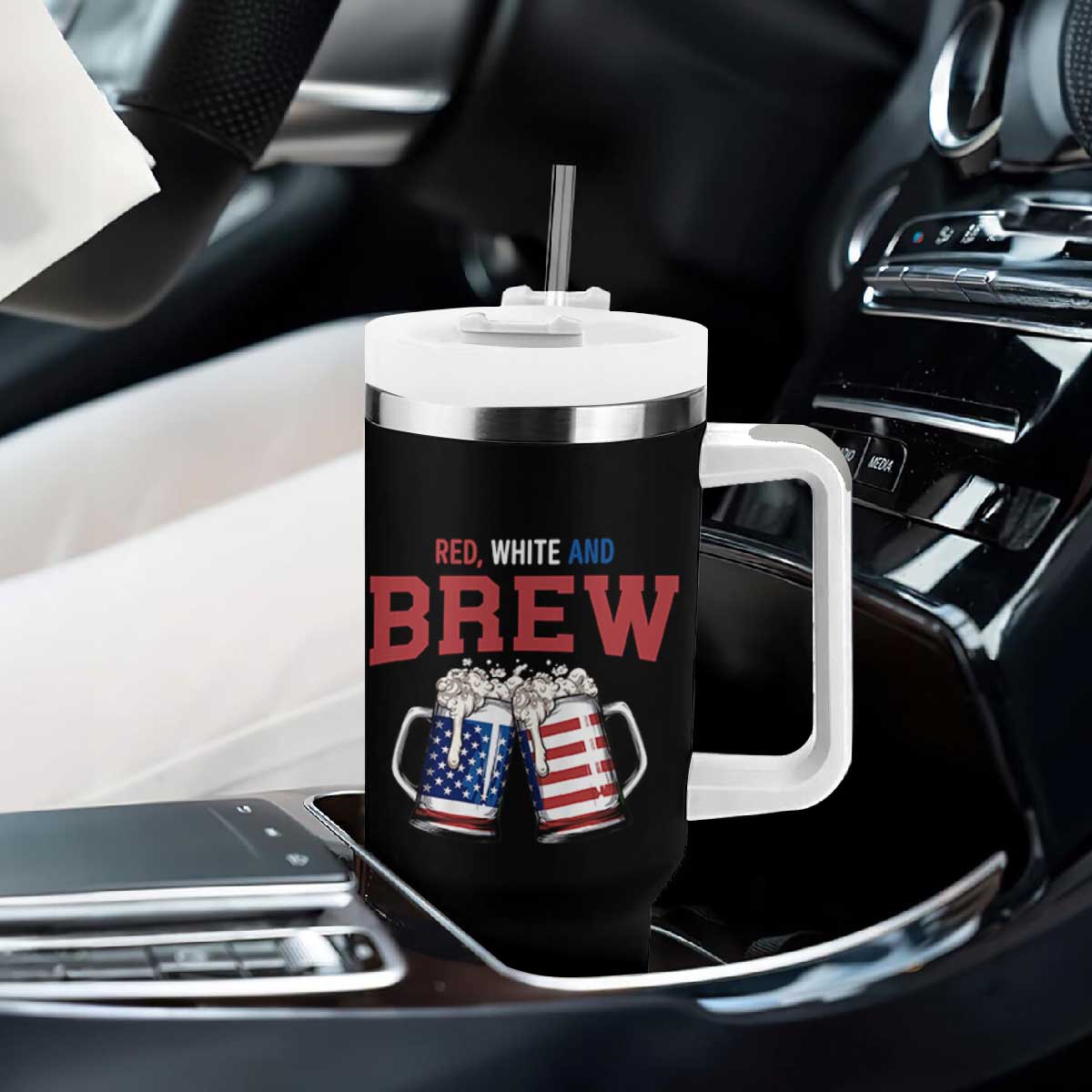 American Flag Beer Lover Tumbler With Handle Red White And Brew TS12 Print Your Wear