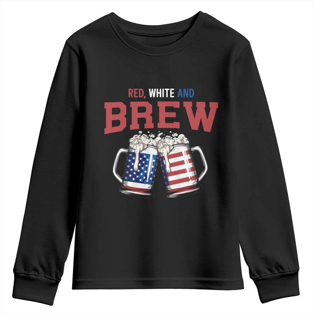 American Flag Beer Lover Youth Sweatshirt Red White And Brew TS12 Black Print Your Wear