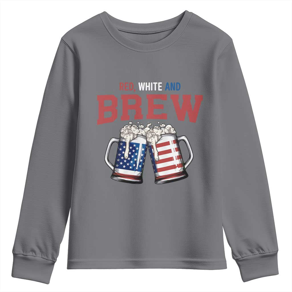 American Flag Beer Lover Youth Sweatshirt Red White And Brew TS12 Charcoal Print Your Wear