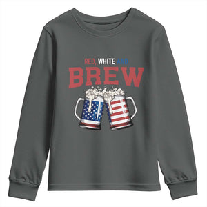 American Flag Beer Lover Youth Sweatshirt Red White And Brew TS12 Dark Heather Print Your Wear