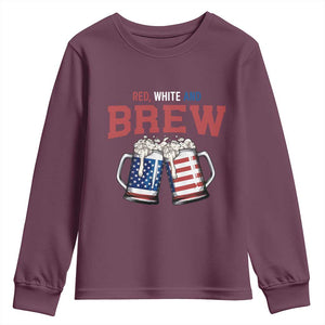 American Flag Beer Lover Youth Sweatshirt Red White And Brew TS12 Maroon Print Your Wear