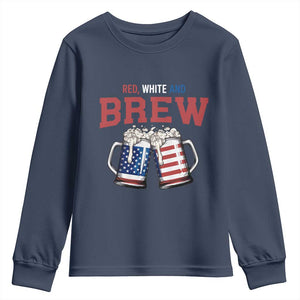 American Flag Beer Lover Youth Sweatshirt Red White And Brew TS12 Navy Print Your Wear