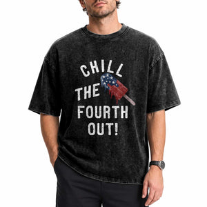 American Flag Popsicle Washed Cotton T-Shirt Chill The Fourth Out