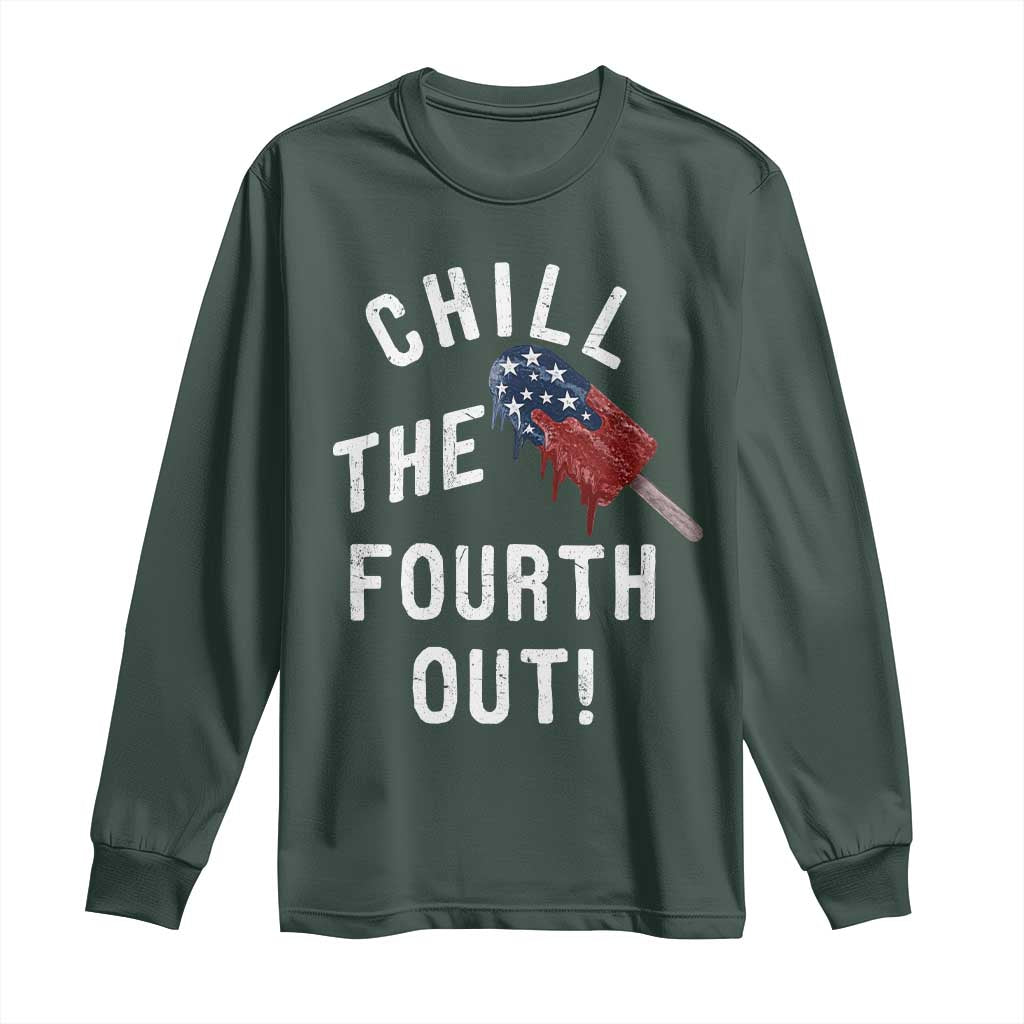 American Flag Popsicle Long Sleeve Shirt Chill The Fourth Out TS12 Dark Forest Green Print Your Wear