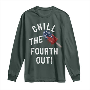 American Flag Popsicle Long Sleeve Shirt Chill The Fourth Out TS12 Dark Forest Green Print Your Wear