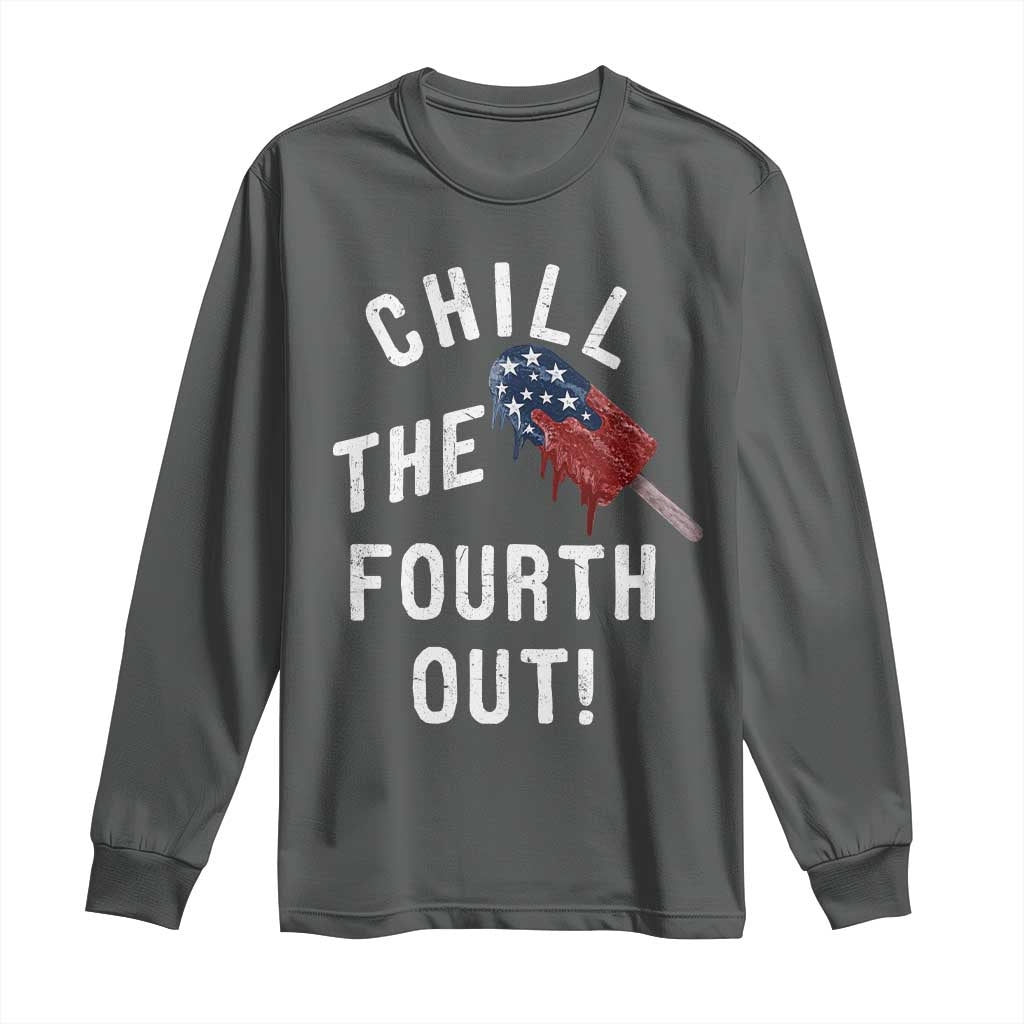American Flag Popsicle Long Sleeve Shirt Chill The Fourth Out TS12 Dark Heather Print Your Wear