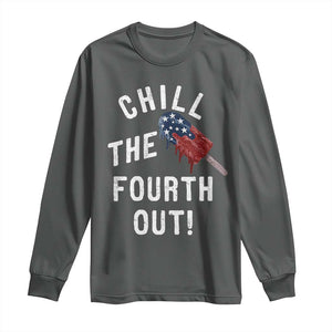 American Flag Popsicle Long Sleeve Shirt Chill The Fourth Out TS12 Dark Heather Print Your Wear