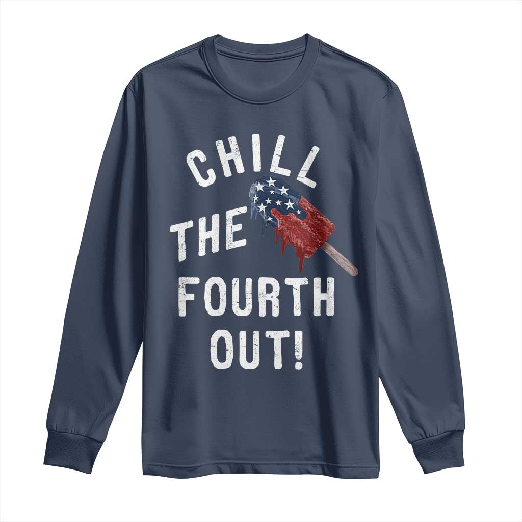 American Flag Popsicle Long Sleeve Shirt Chill The Fourth Out TS12 Navy Print Your Wear