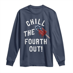 American Flag Popsicle Long Sleeve Shirt Chill The Fourth Out TS12 Navy Print Your Wear