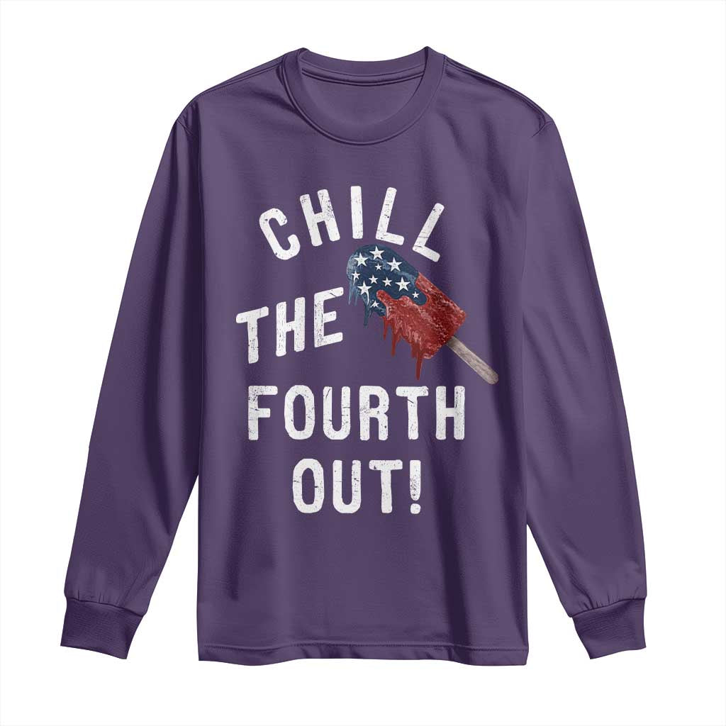 American Flag Popsicle Long Sleeve Shirt Chill The Fourth Out TS12 Purple Print Your Wear
