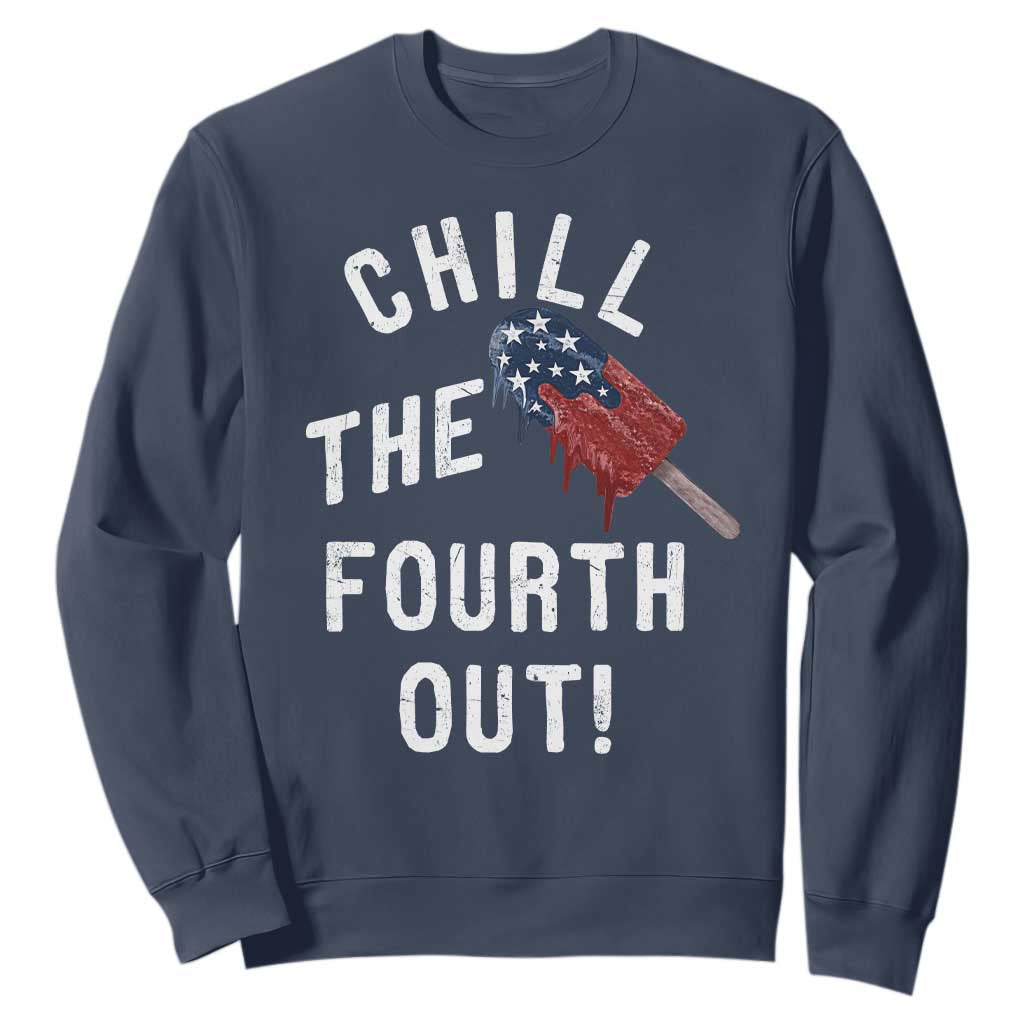 American Flag Popsicle Sweatshirt Chill The Fourth Out TS12 Navy Print Your Wear