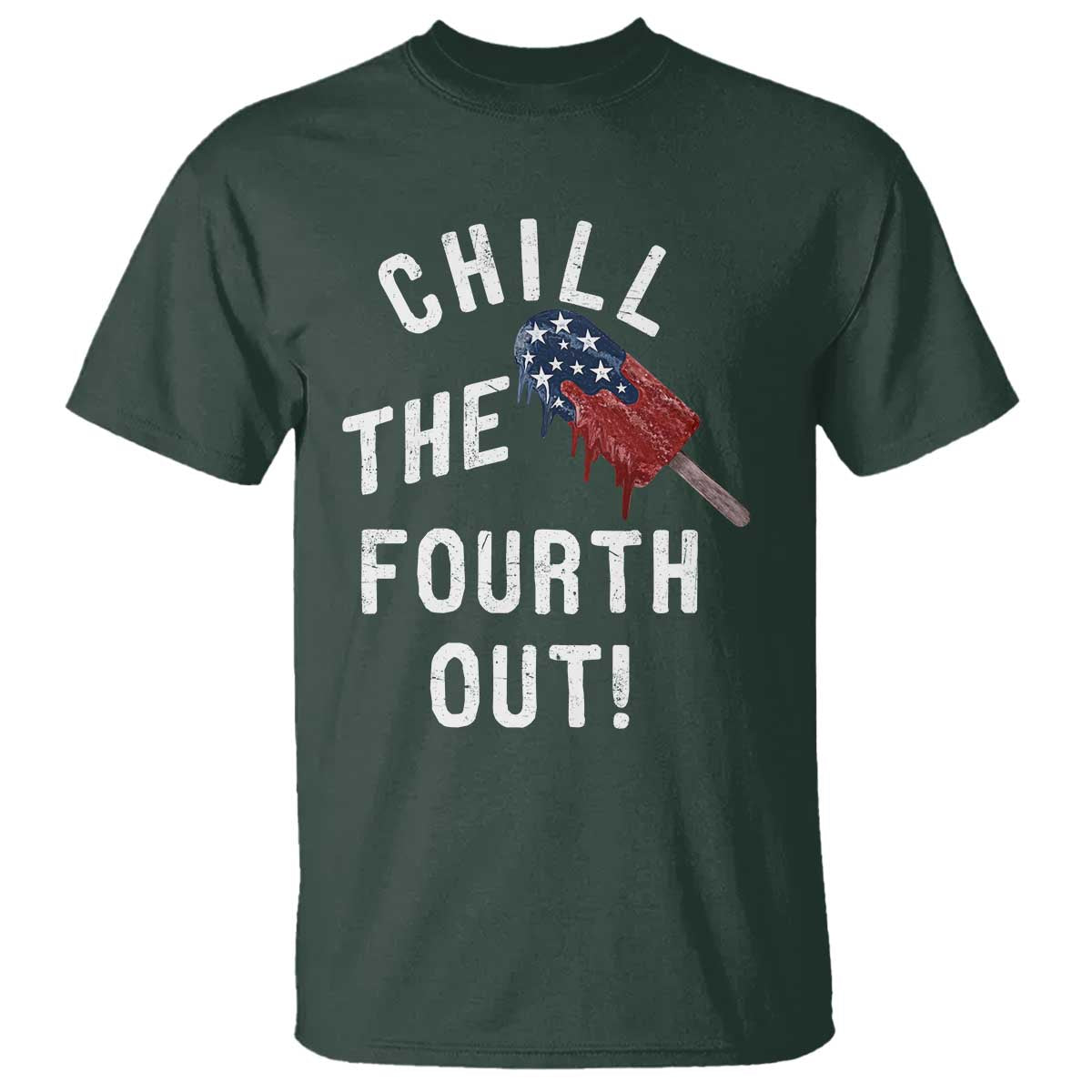 American Flag Popsicle T Shirt Chill The Fourth Out TS12 Dark Forest Green Print Your Wear