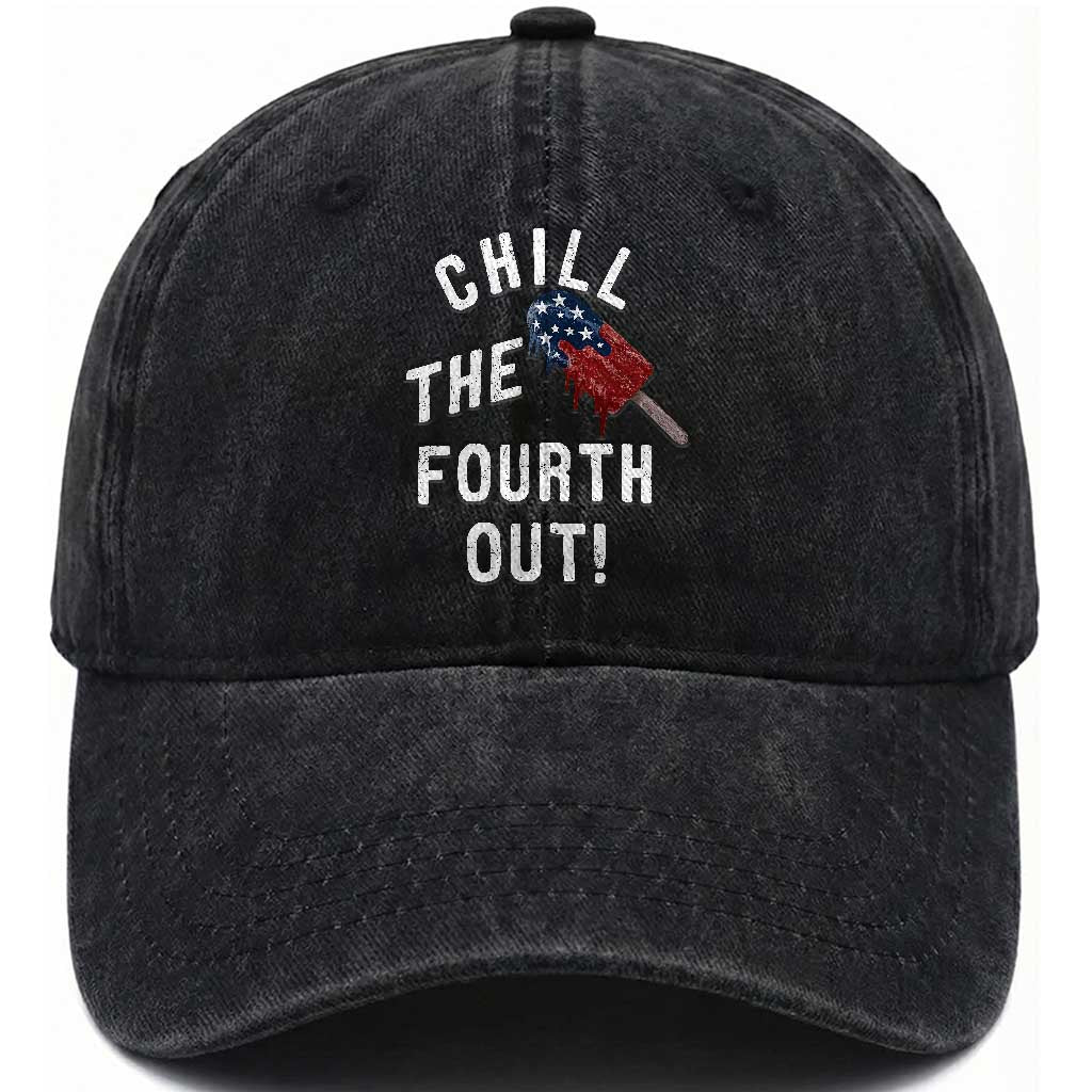 American Flag Popsicle Washed Cotton Baseball Cap Chill The Fourth Out TS12 Print Your Wear