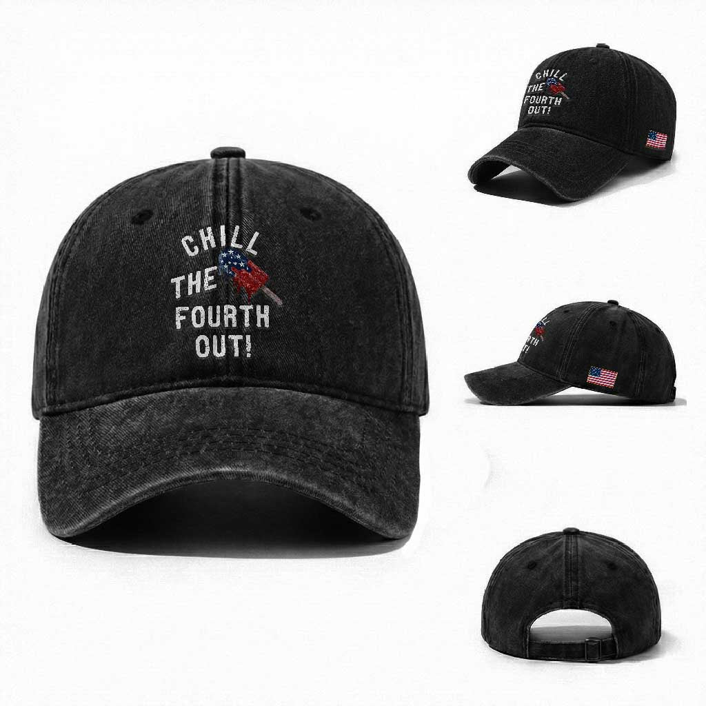 American Flag Popsicle Washed Cotton Baseball Cap Chill The Fourth Out TS12 Washed Cap Universal Fit Black Print Your Wear