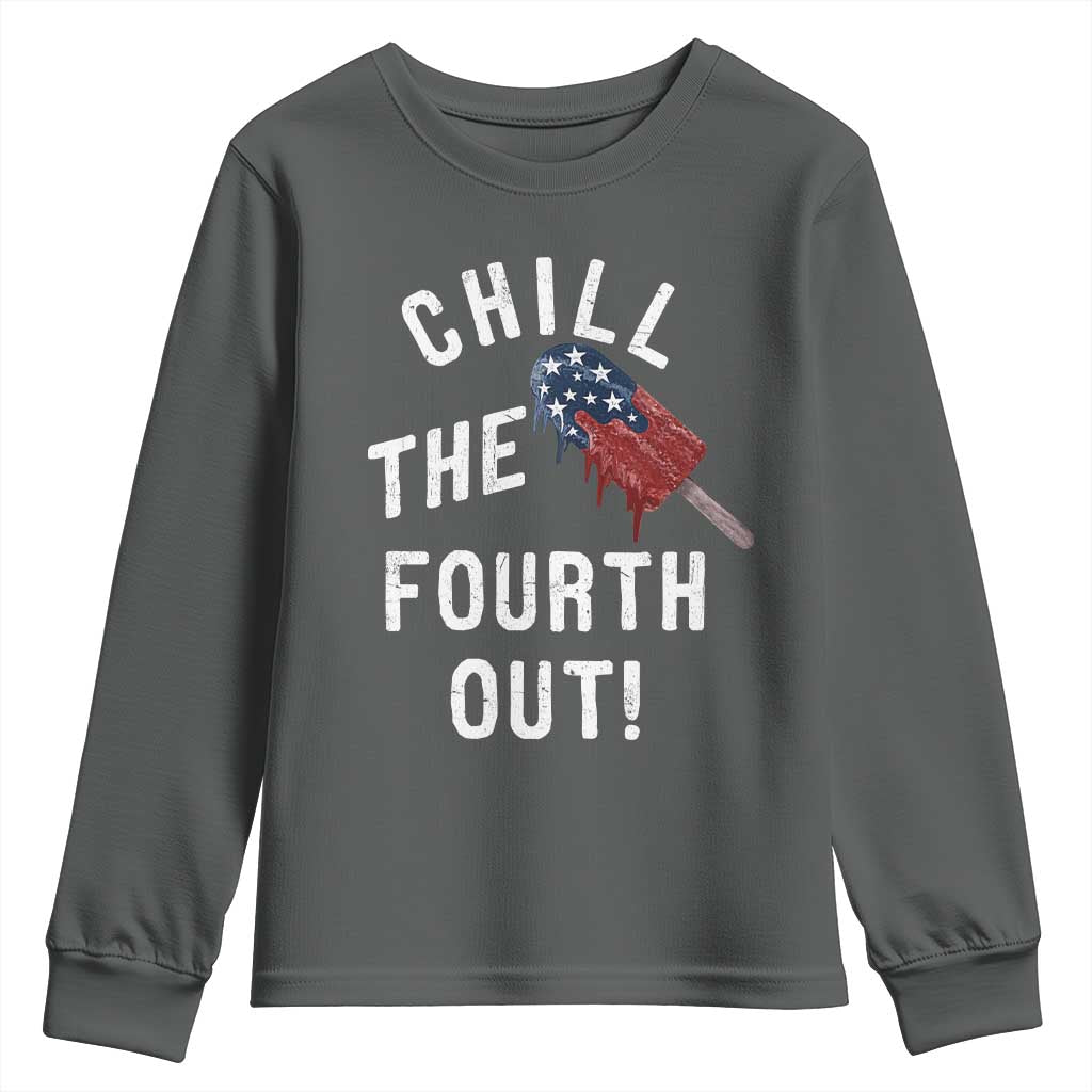 American Flag Popsicle Youth Sweatshirt Chill The Fourth Out TS12 Dark Heather Print Your Wear