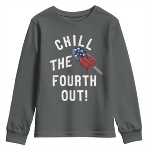 American Flag Popsicle Youth Sweatshirt Chill The Fourth Out TS12 Dark Heather Print Your Wear