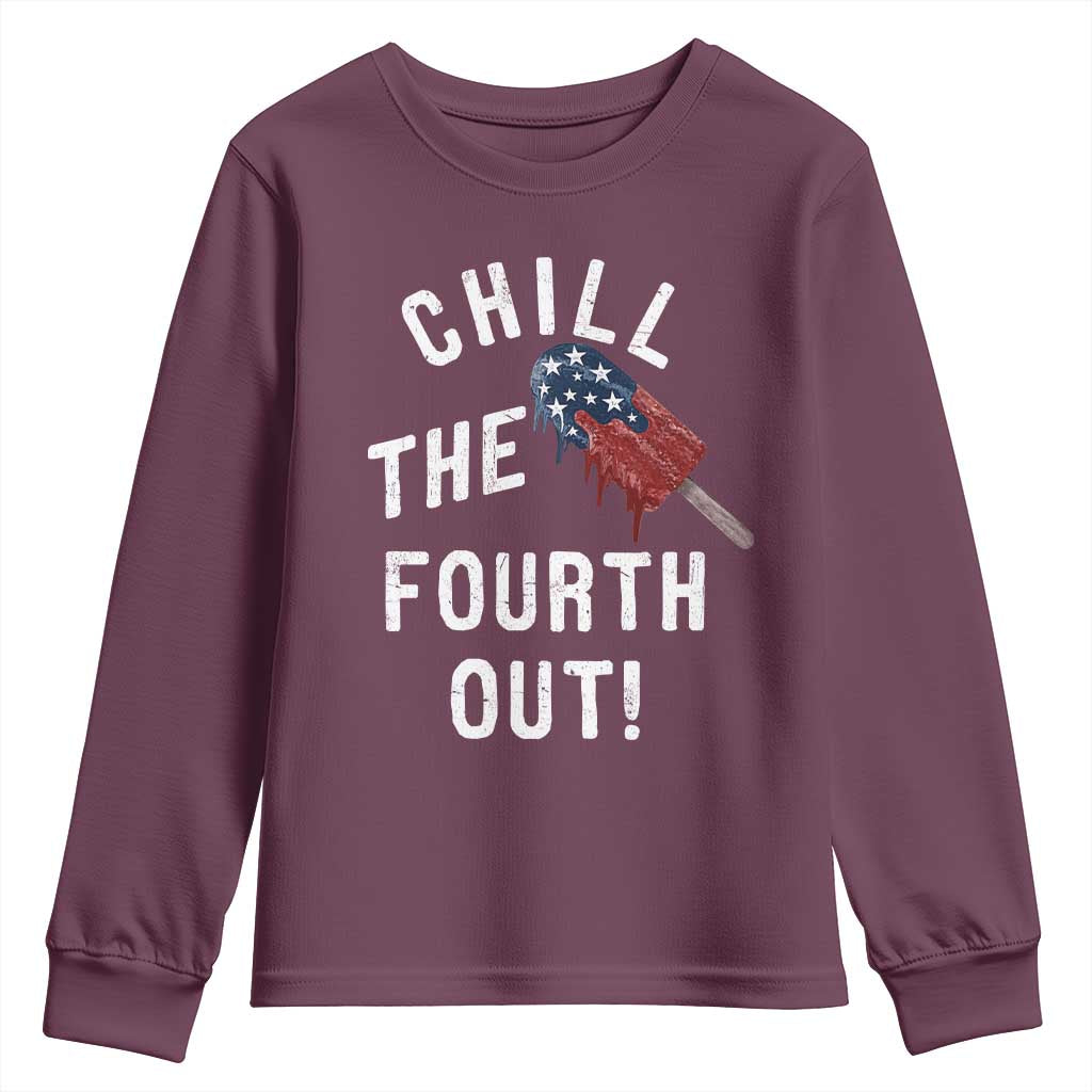 American Flag Popsicle Youth Sweatshirt Chill The Fourth Out TS12 Maroon Print Your Wear