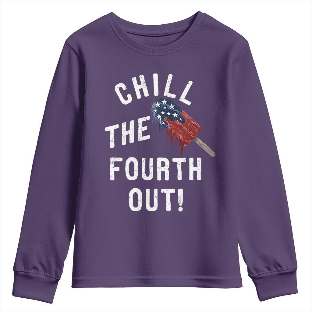 American Flag Popsicle Youth Sweatshirt Chill The Fourth Out TS12 Purple Print Your Wear