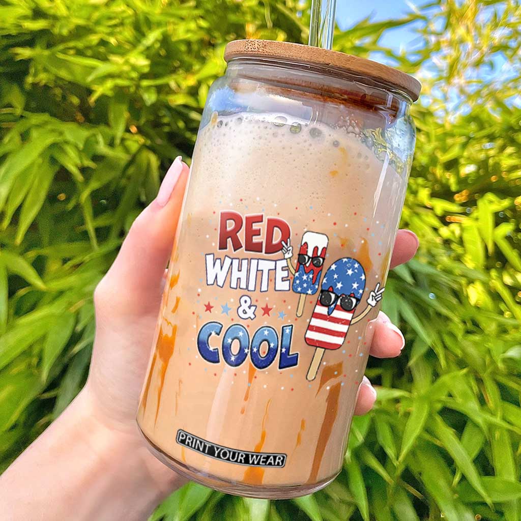 American Flag Popsicle Glass Can Red White And Cool TS12 Black Print Your Wear