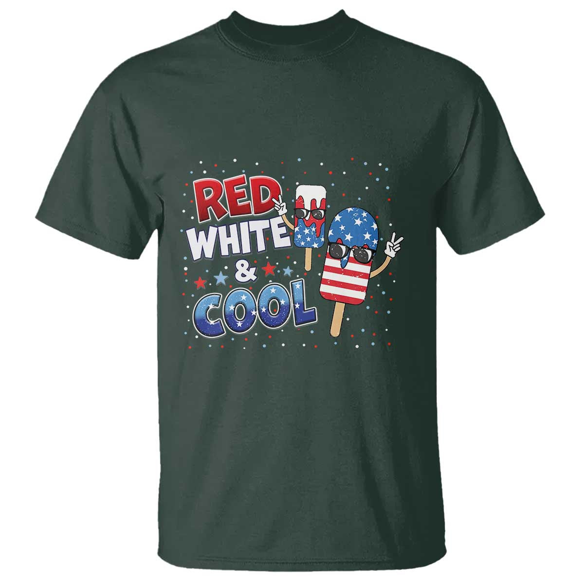 American Flag Popsicle T Shirt Red White And Cool TS12 Dark Forest Green Print Your Wear