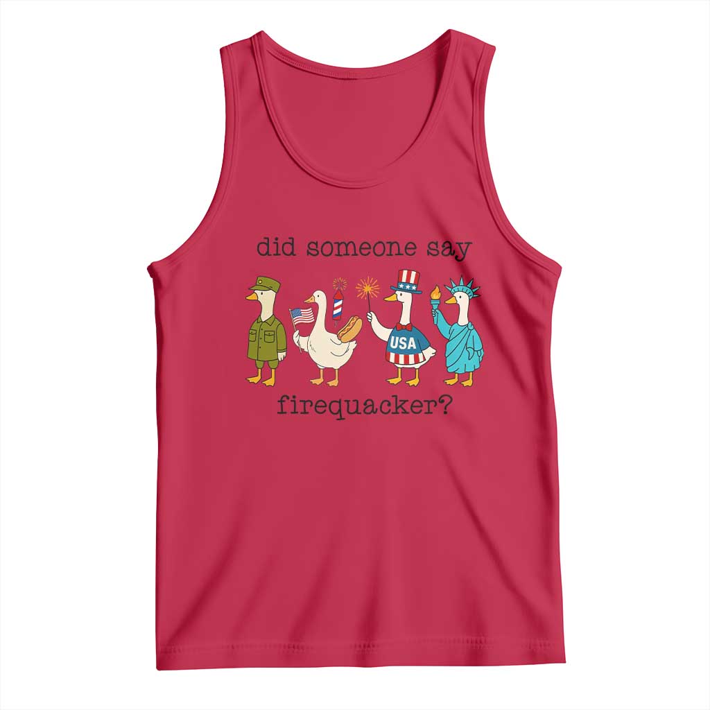 Funny Duck 4th Of July Tank Top Did Someone Say Firequacker TS12 Red Print Your Wear