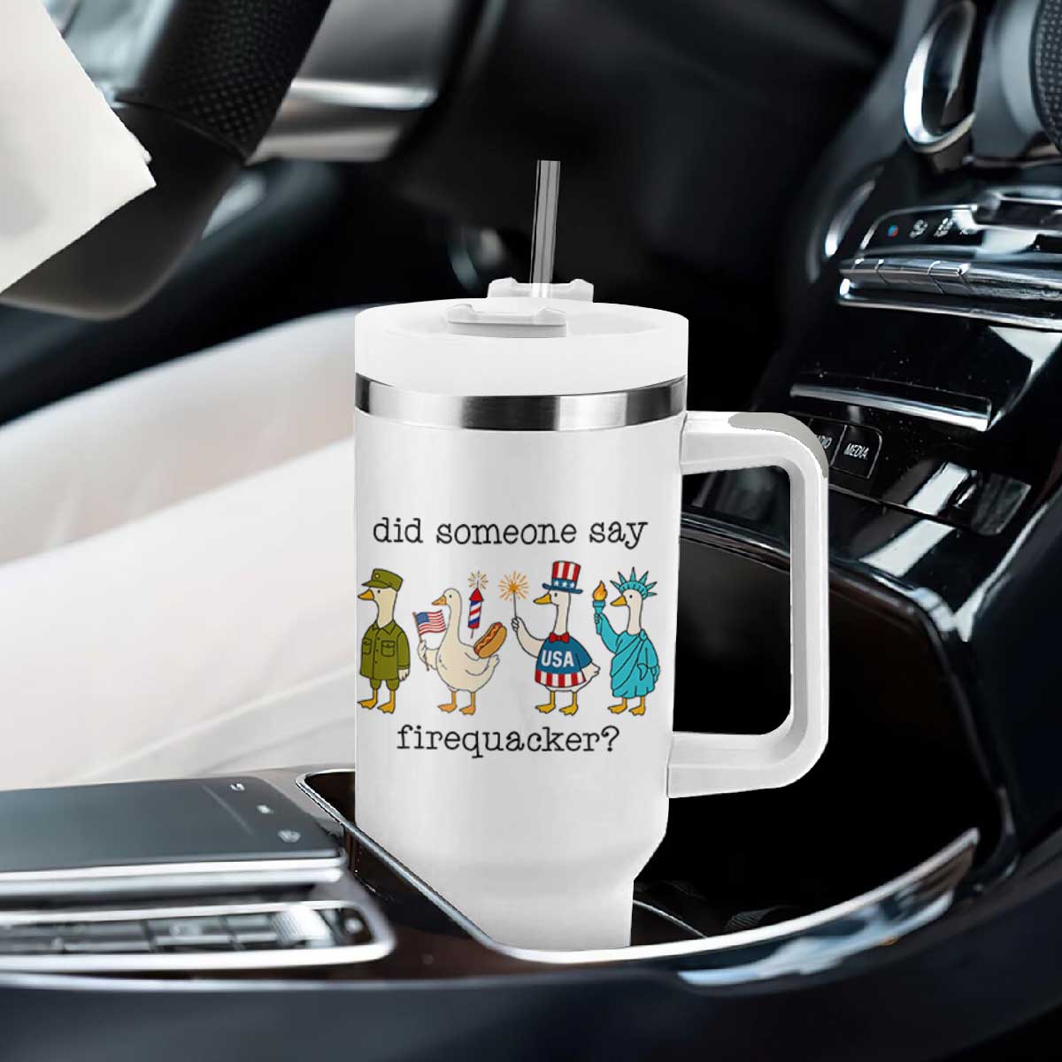 Funny Duck 4th Of July Tumbler With Handle Did Someone Say Firequacker TS12 Print Your Wear