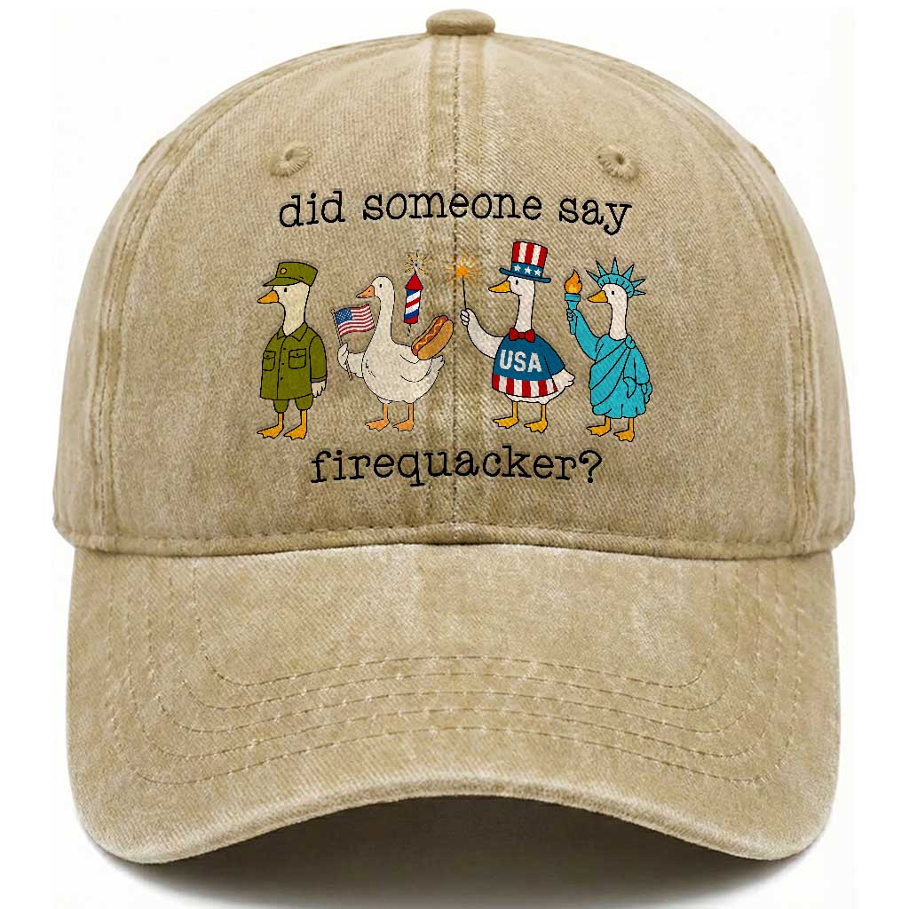 Funny Duck 4th Of July Washed Cotton Baseball Cap Did Someone Say Firequacker TS12 Print Your Wear