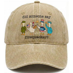 Funny Duck 4th Of July Washed Cotton Baseball Cap Did Someone Say Firequacker TS12 Print Your Wear