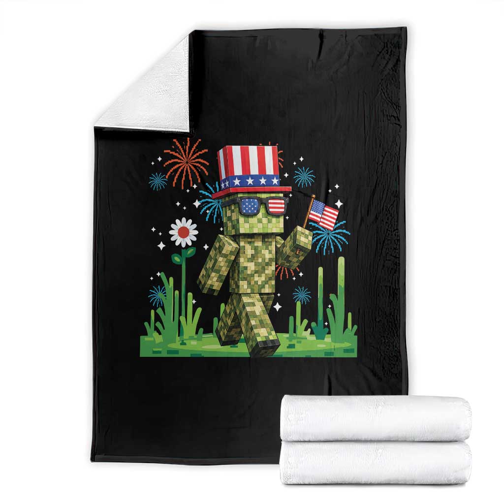 4th Of July Gamer Throw Blanket Pixel Art US Flag Gaming TS12 Black Print Your Wear