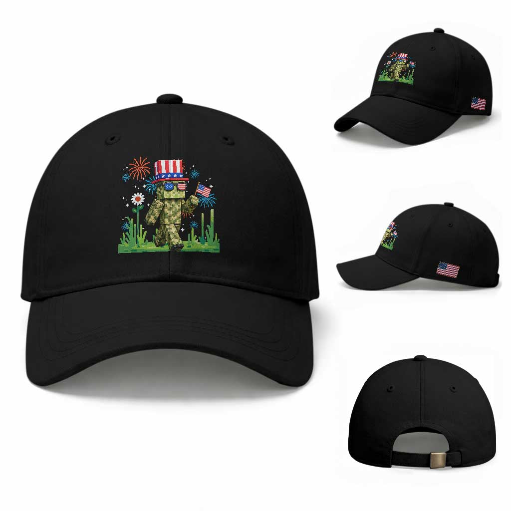 4th Of July Gamer Baseball Cap Pixel Art US Flag Gaming TS12 Baseball Cap Universal Fit Black Print Your Wear