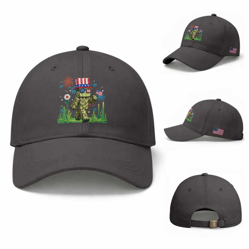 4th Of July Gamer Baseball Cap Pixel Art US Flag Gaming TS12 Baseball Cap Universal Fit Dark Gray Print Your Wear
