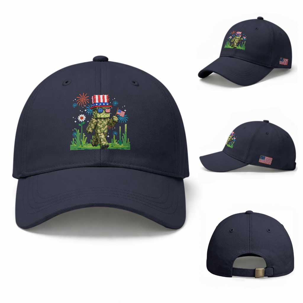 4th Of July Gamer Baseball Cap Pixel Art US Flag Gaming TS12 Baseball Cap Universal Fit Navy Print Your Wear