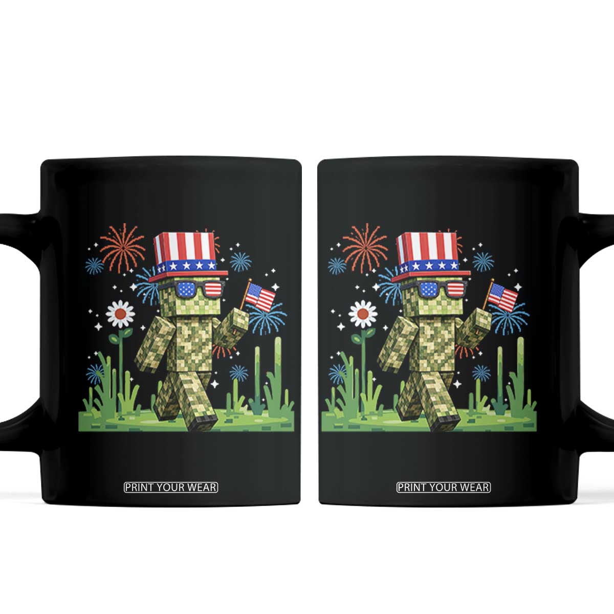 4th Of July Gamer Coffee Mug Pixel Art US Flag Gaming TS12 Black Print Your Wear